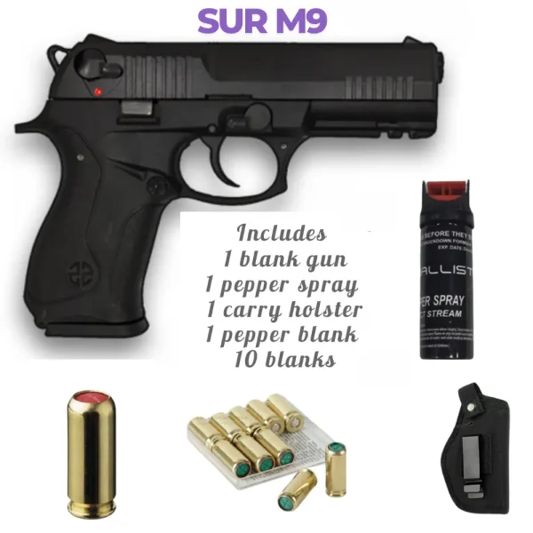 Sur m9 Blank Gun with 10 Blank Bullets, 1 Pepper Bullet & Holster